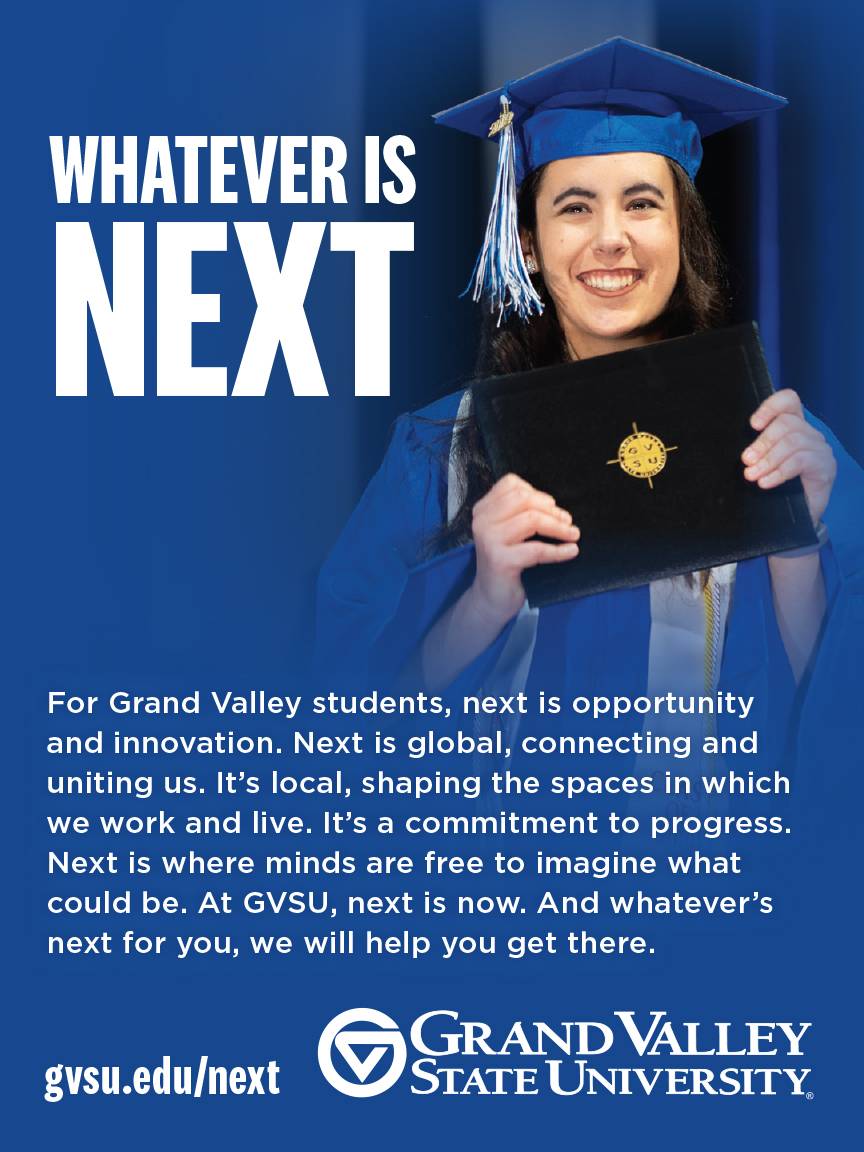 Advertisement example featuring a student holding up a diploma